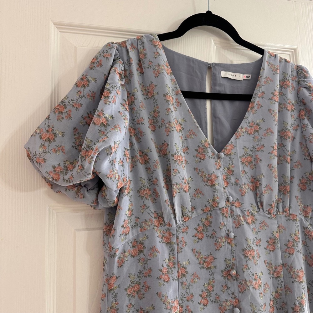 NEW‎ Lush Ditsy Floral Puff Sleeve Mini Dress Feminine Cottage Women's  XL - Picture 3 of 9